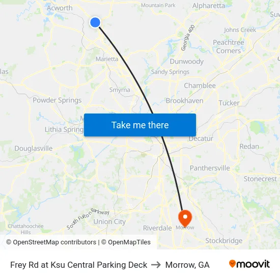 Frey Rd at Ksu Central Parking Deck to Morrow, GA map