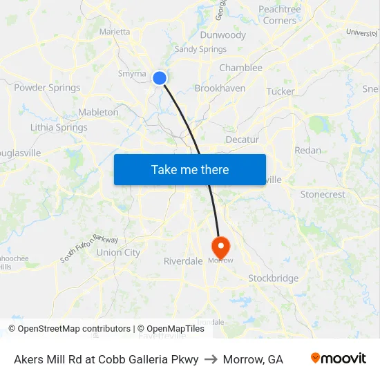 Akers Mill Rd at Cobb Galleria Pkwy to Morrow, GA map