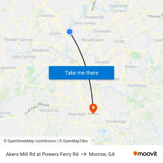 Akers Mill Rd at Powers Ferry Rd to Morrow, GA map