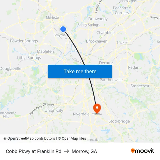 Cobb Pkwy at Franklin Rd to Morrow, GA map