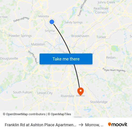 Franklin Rd at Ashton Place Apartments to Morrow, GA map