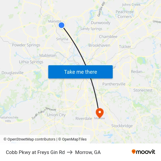 Cobb Pkwy at Freys Gin Rd to Morrow, GA map