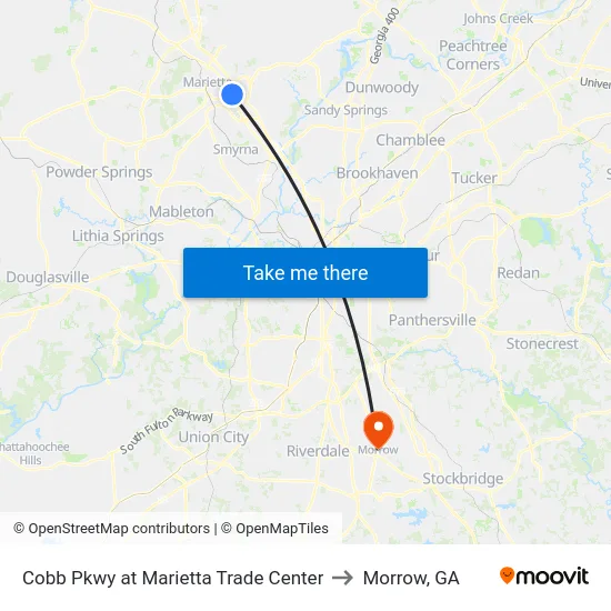 Cobb Pkwy at Marietta Trade Center to Morrow, GA map