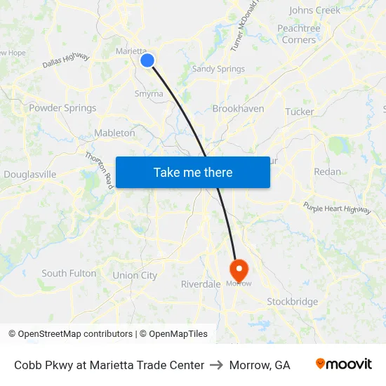 Cobb Pkwy at Marietta Trade Center to Morrow, GA map