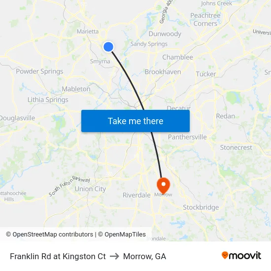 Franklin Rd at Kingston Ct to Morrow, GA map