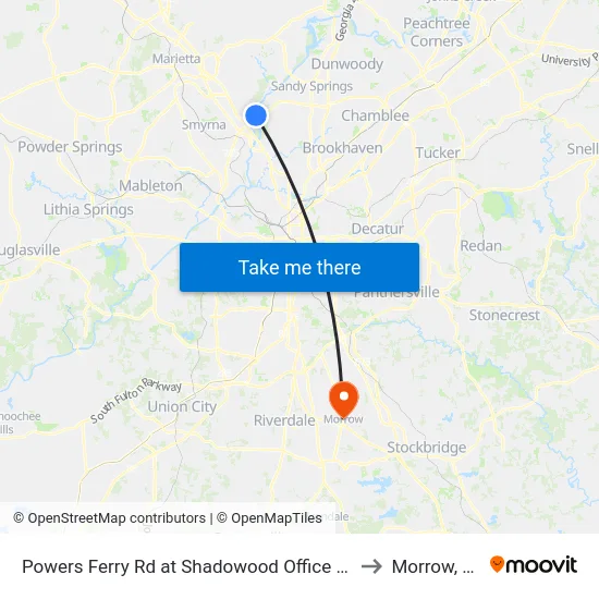 Powers Ferry Rd at Shadowood Office Park to Morrow, GA map
