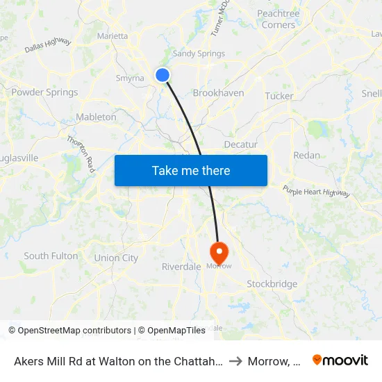 Akers Mill Rd at Walton on the Chattahoo to Morrow, GA map