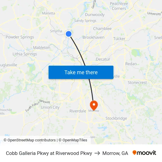 Cobb Galleria Pkwy at Riverwood Pkwy to Morrow, GA map