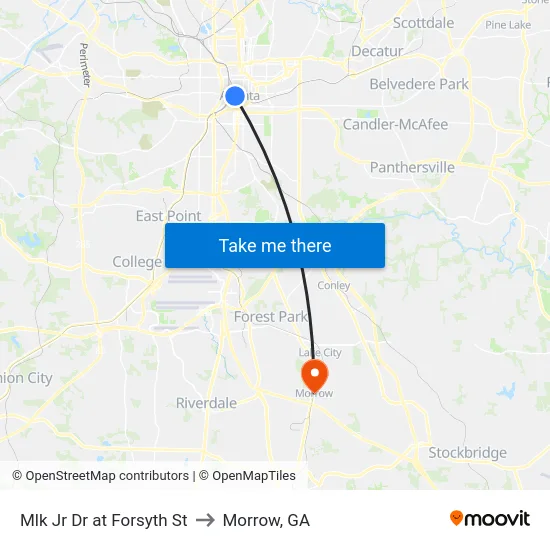 Mlk Jr Dr at Forsyth St to Morrow, GA map