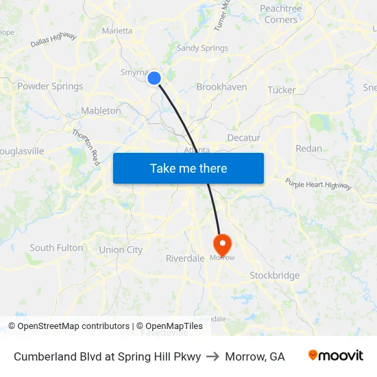 Cumberland Blvd at Spring Hill Pkwy to Morrow, GA map