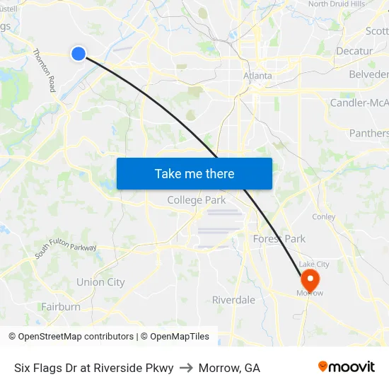 Six Flags Dr at Riverside Pkwy to Morrow, GA map