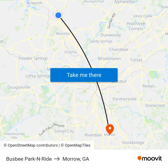 Busbee Park-N-Ride to Morrow, GA map