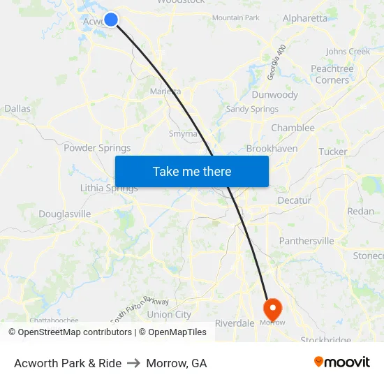 Acworth Park & Ride to Morrow, GA map