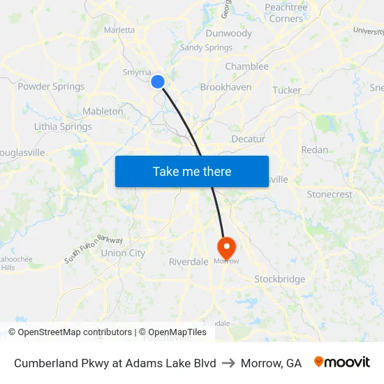 Cumberland Pkwy at Adams Lake Blvd to Morrow, GA map