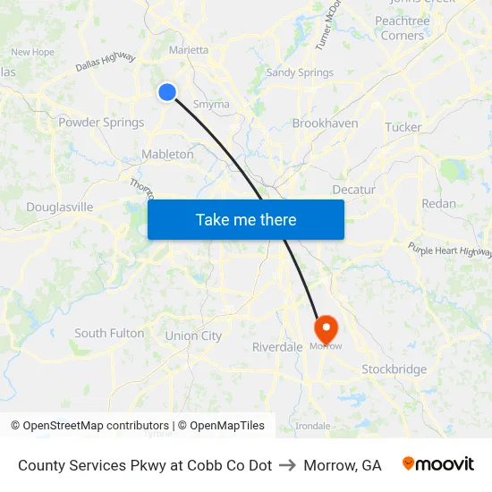 County Services Pkwy at Cobb Co Dot to Morrow, GA map