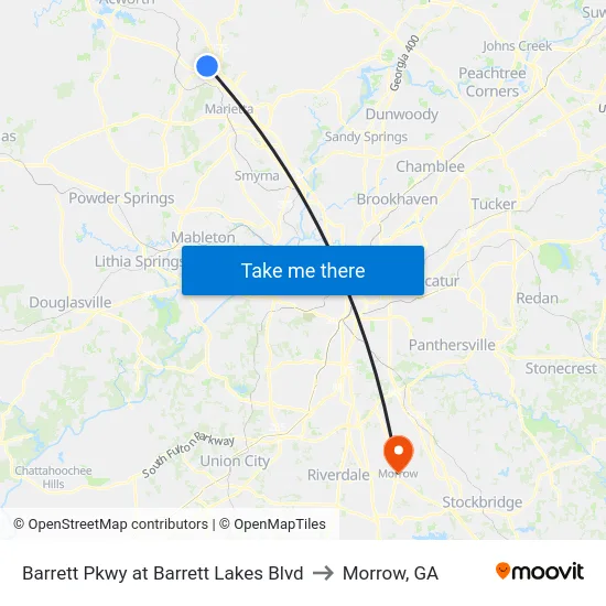 Barrett Pkwy at Barrett Lakes Blvd to Morrow, GA map