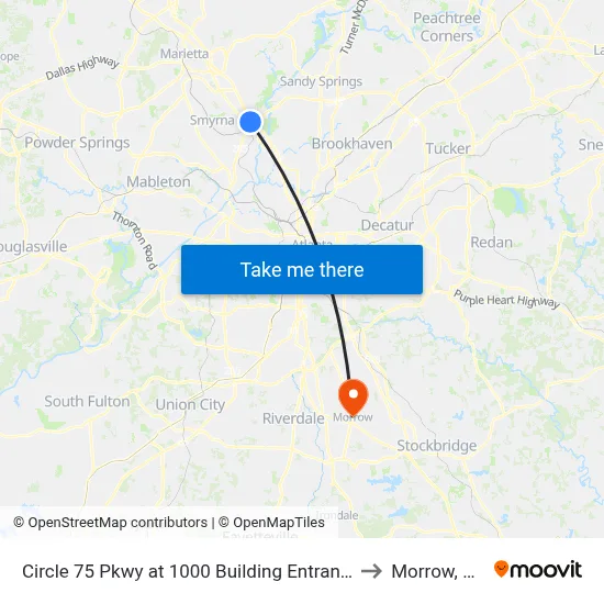 Circle 75 Pkwy at 1000 Building Entrance to Morrow, GA map