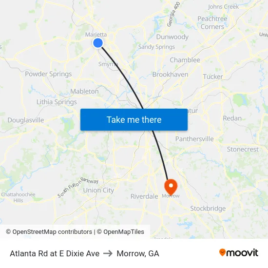 Atlanta Rd at E Dixie Ave to Morrow, GA map
