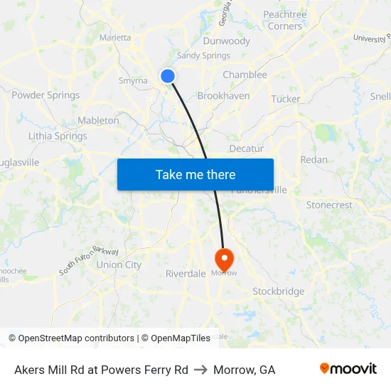 Akers Mill Rd at Powers Ferry Rd to Morrow, GA map