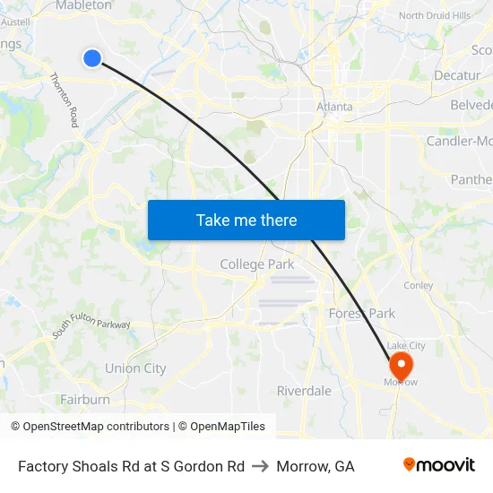 Factory Shoals Rd at S Gordon Rd to Morrow, GA map