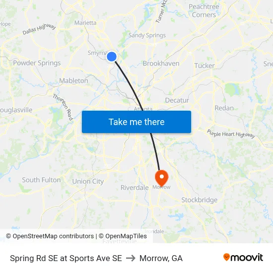 Spring Rd SE at Sports Ave SE to Morrow, GA map