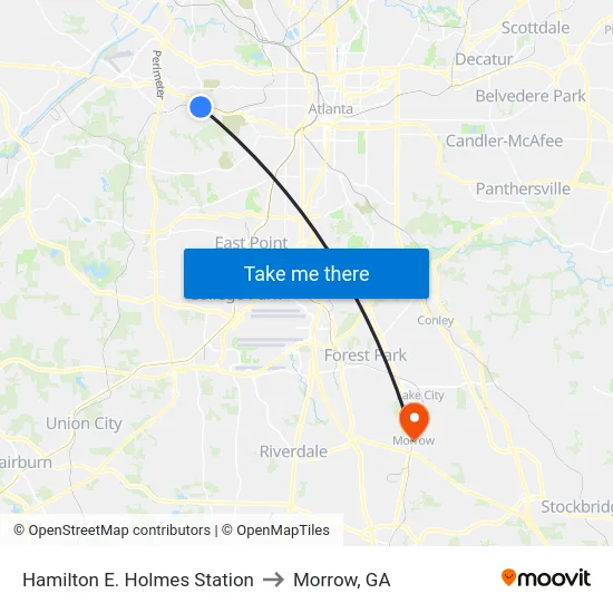 Hamilton E. Holmes Station to Morrow, GA map