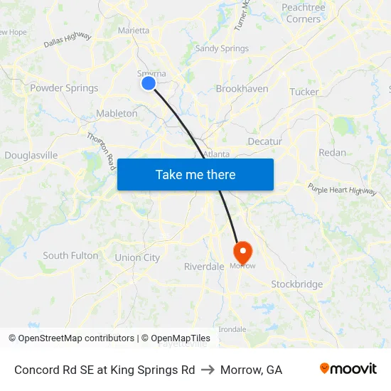 Concord Rd SE at King Springs Rd to Morrow, GA map