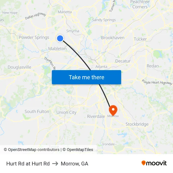 Hurt Rd at Hurt Rd to Morrow, GA map