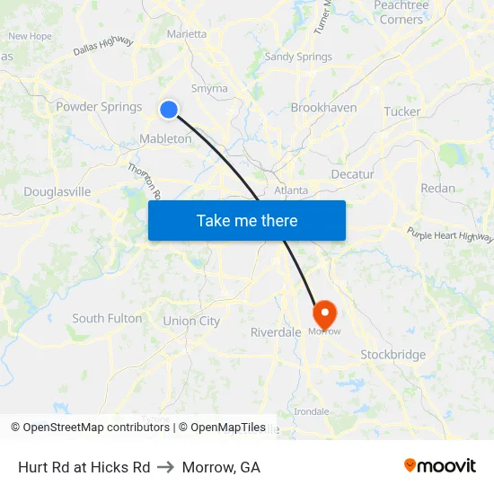 Hurt Rd at Hicks Rd to Morrow, GA map