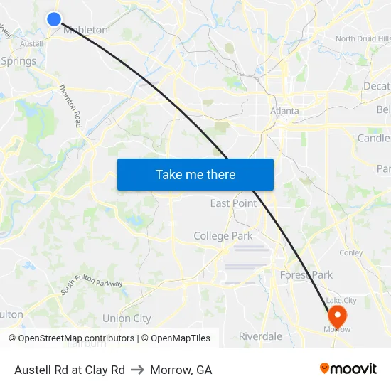 Austell Rd at Clay Rd to Morrow, GA map