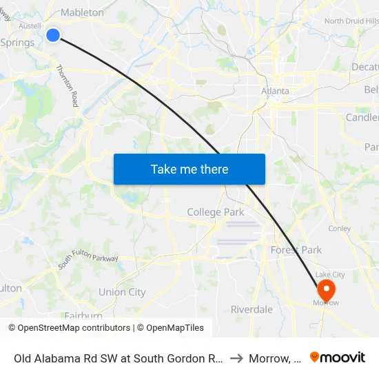 Old Alabama Rd SW at South Gordon Rd SW to Morrow, GA map