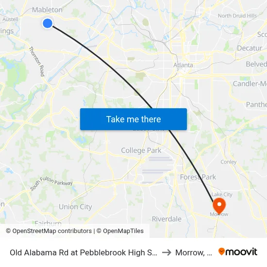 Old Alabama Rd at Pebblebrook High Schoo to Morrow, GA map