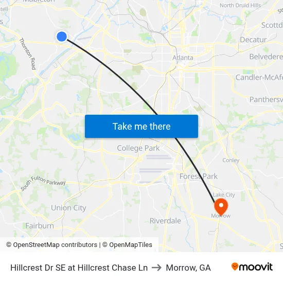 Hillcrest Dr SE at Hillcrest Chase Ln to Morrow, GA map