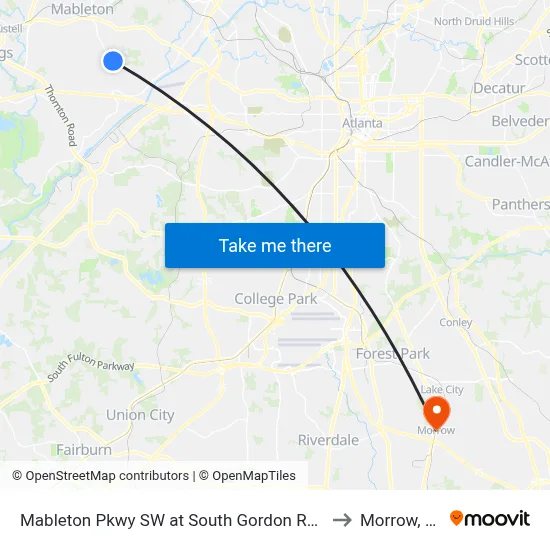 Mableton Pkwy SW at South Gordon Rd SW to Morrow, GA map