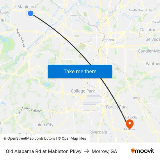 Old Alabama Rd at Mableton Pkwy to Morrow, GA map