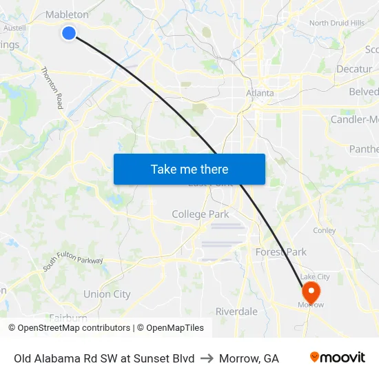 Old Alabama Rd SW at Sunset Blvd to Morrow, GA map