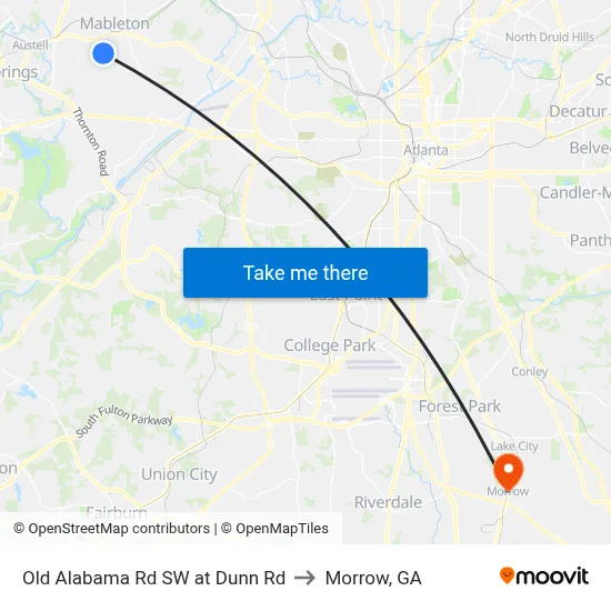 Old Alabama Rd SW at Dunn Rd to Morrow, GA map