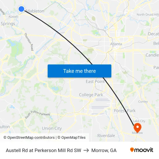Austell Rd at Perkerson Mill Rd SW to Morrow, GA map