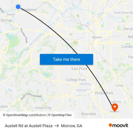 Austell Rd at Austell Plaza to Morrow, GA map
