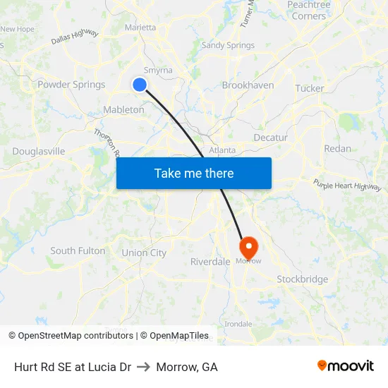 Hurt Rd SE at Lucia Dr to Morrow, GA map