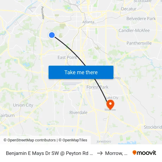 Benjamin E Mays Dr SW @ Peyton Rd SW to Morrow, GA map