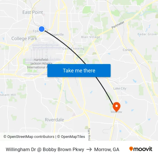 Willingham Dr @ Bobby Brown Pkwy to Morrow, GA map