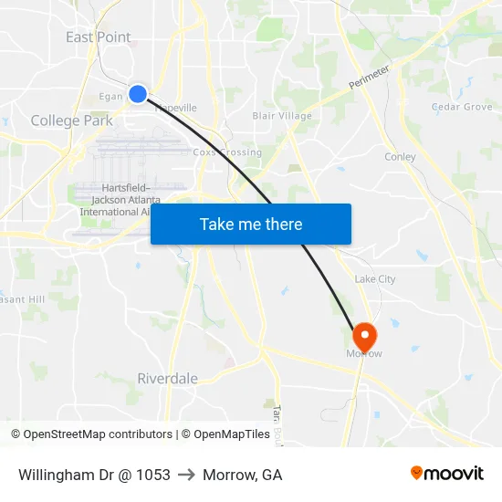 Willingham Dr @ 1053 to Morrow, GA map