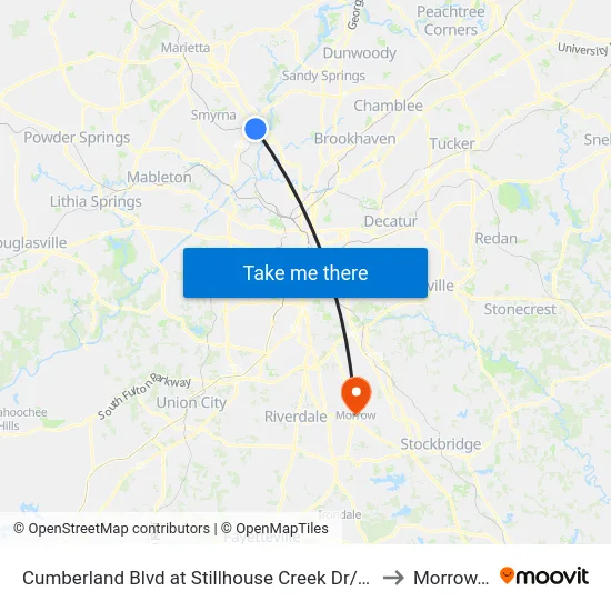 Cumberland Blvd at Stillhouse Creek Dr/Riverwood P to Morrow, GA map