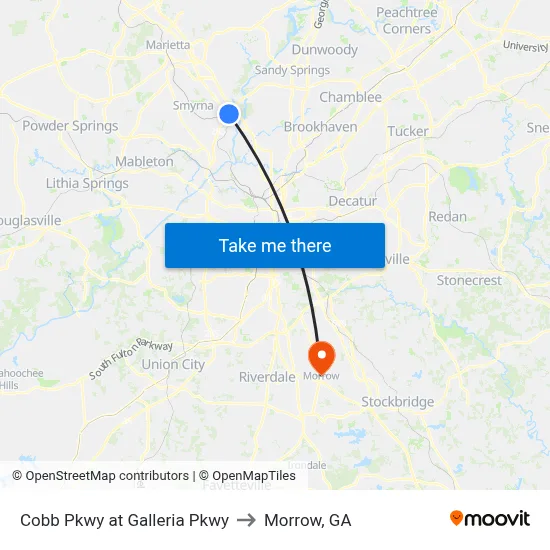 Cobb Pkwy at Galleria Pkwy to Morrow, GA map