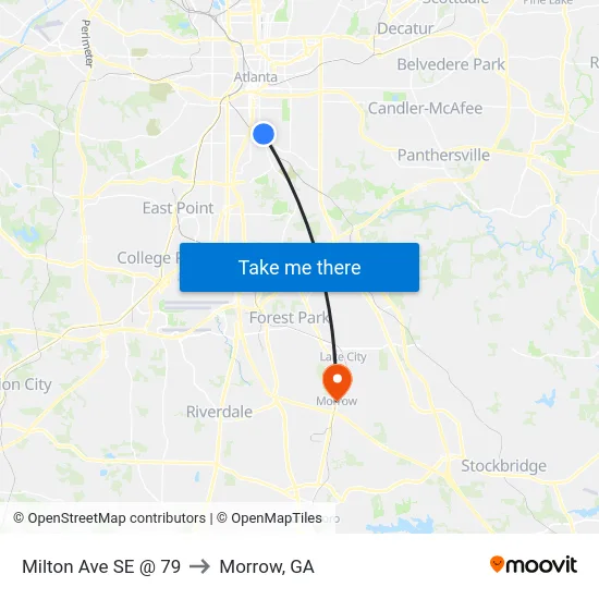 Milton Ave SE @ 79 to Morrow, GA map