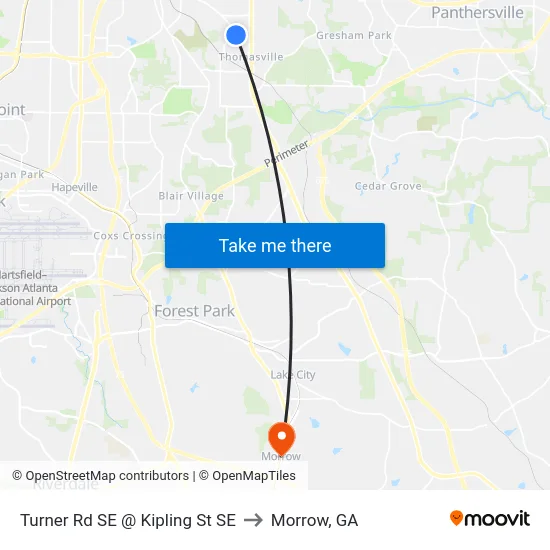 Turner Rd SE @ Kipling St SE to Morrow, GA map