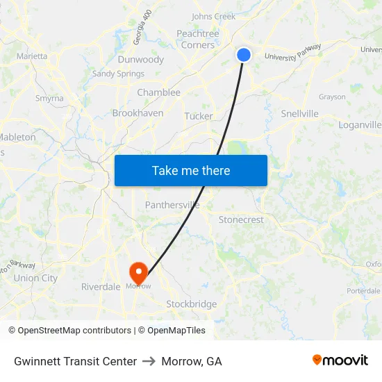 Gwinnett Transit Center to Morrow, GA map