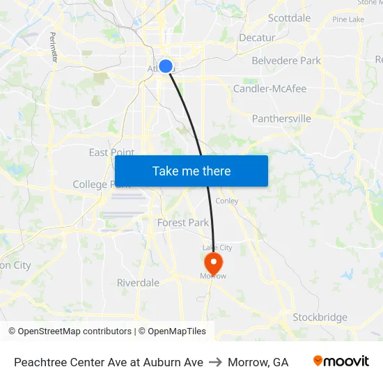 Peachtree Center Ave at Auburn Ave to Morrow, GA map
