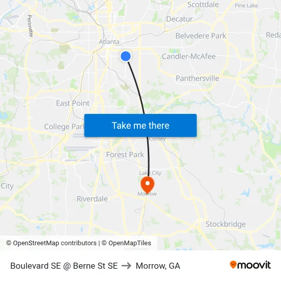 Boulevard SE @ Berne St SE to Morrow, GA map